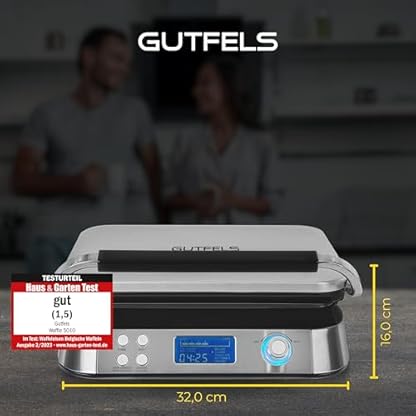 GUTFELS Waffeleisen WAFFLE 5010|Beschichtete Backplatten|1600 Watt| Timer|Display|Überlaufschutz|5 verschiedene Programme|rutschfeste Standfüße|Kabelaufwicklung|Überhitzungsschutz, Schwarz-inox – Bild 8