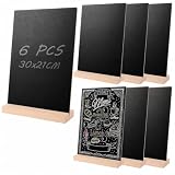 CYEER 6er Set Kreidetafel Aufsteller A4 (30x21 cm) - Doppelseitige Schiefertafel mit Holzsockel - Menütafel & Tischaufsteller für Gastronomie, Hochzeit, Buffet & Preisschilder - Hoch- & Querformat