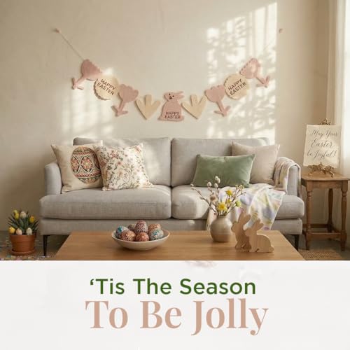Image of Folkulture Happy Easter Garland for Room Decor, 72 Inch Rabbit Garlands for Celestial Decor, Garlands for Decoration, Toddler Room Aesthetic Decor for Boho Wall, Gifts for Her