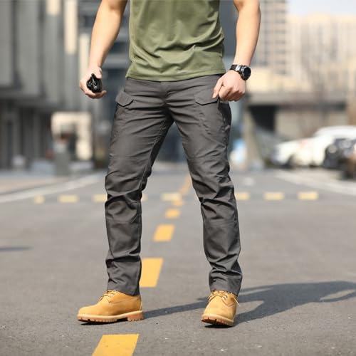 Men's Cargo Pants Straight Leg Solid High Waist Work Pants with Multi Pocket Outdoor Elastic Loose Soft Spring Autumn2