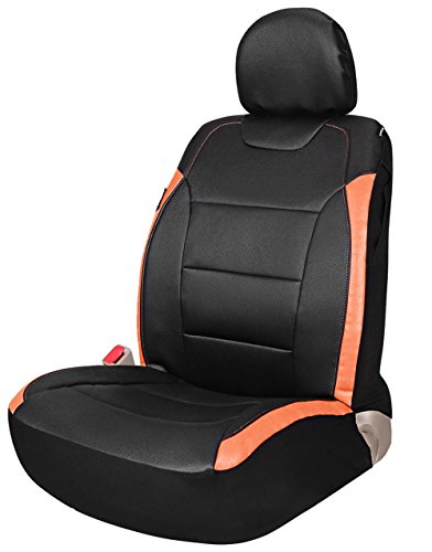 Leader Accessories Universal One Front Leather Seat Cover, Bucket Seat Protector - Fits Car Trucks SUV with Airbag Black/Orange