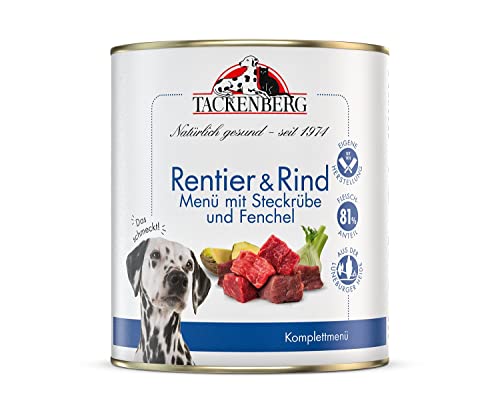 TACKENBERG Rentier und Rind mit Steckrübe & Fenchel Nassfutter Dose für Hunde - Hundefutter in Premiumqualität - natürlich getreidefrei, 12 x 800 g
