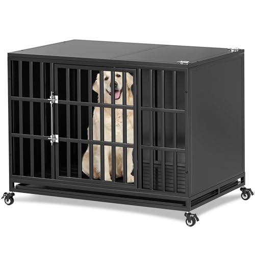REXWELTEN 42 inch Heavy Duty Dog Crate with Self-Locking Latch