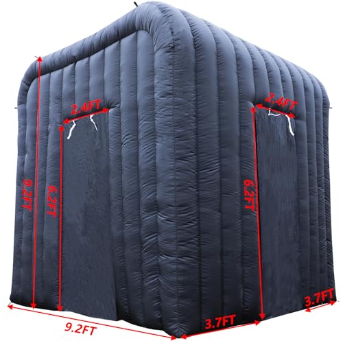 Upgrade Version Inflatable Led Photo Booth (Black, Two Doors, 9.2x9.2x9.2ft),with Air Blower and Remote Controller Portable Cube，for Party, Wedding, Anniversary, Birthday,Commercial Lease