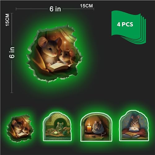 Vinilo Decorativo Ratón 3D Brilla en la Oscuridad Pack x4 miniatura 3