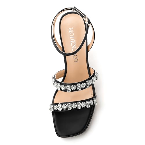MODENCOCO Platform Heels for Women Heeled Sandals with Rhinestone Strappy Square Toe Block Heel for Wedding Dress Party4