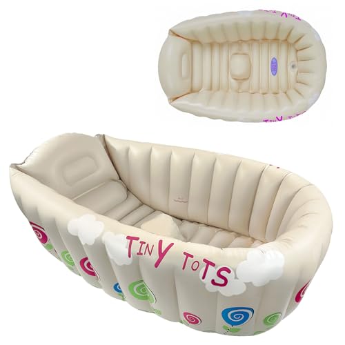 Crystals Inflatable Baby Bath Tub with Temperature Sensor Foldable Infant & Newborn Baby Bath Non Slip Support Travel Toddler Mini Bathtub 0-12 Months