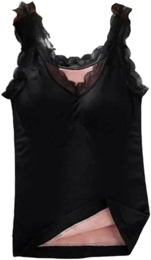 Plus Size Thermal Underwear, Women's Lace V-Neck Slimming Thermal Vest, Camisole Thermal Underwear