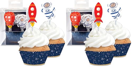Scrapcooking - Set 24 Caissettes & Toppers pour Cupcakes - Thème Espace - Décorations pour Pâtisseries, Desserts, Gâteaux, Biscuits, Anniversaires - Cake Design - 5070 Bleu (Lot de 2)