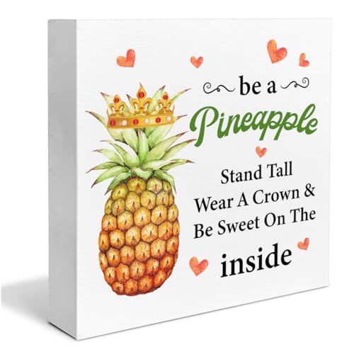 Pineapple Wooden Sign Decor Desk Sign Pineapple Wooden Block Sign