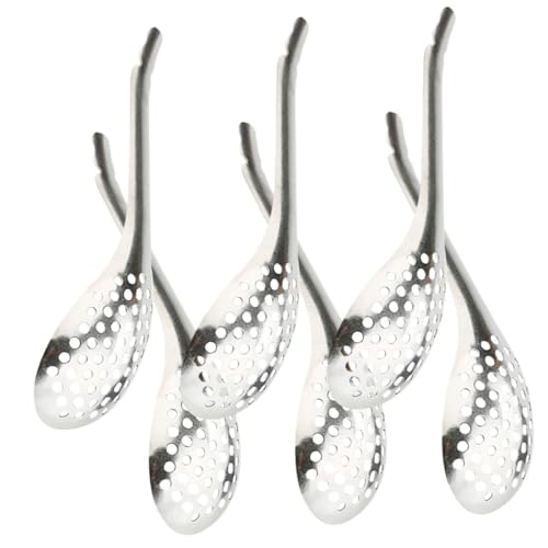 SOLUSTRE 6pcs Stainless Steel Slotted Spoons Caviar Spoons Portion Control Serving Kitchen Gadgets Easy to Use