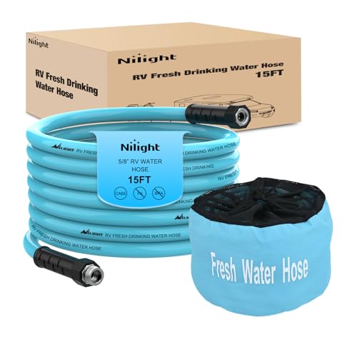Image of Nilight RV Water Hose 15FT Garden Drinking Hoses with Storage Bag | Leakproof Anti-Kink 5 /8 inch Inner Flexible Lightweight Freshwater Hose for RVs Campers Travel Trailer Boat Car Wash Accessories