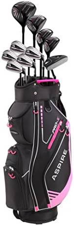 Aspire PRO-X Ladies Womens Complete Right Handed Golf Clubs Set Includes Titanium F Driver, 3 Fairway Wood, 4-5 Hybrids, 7-SW Irons, Putter, Cart Bag, 4 H/C's (Regular Size, Right Hand)
