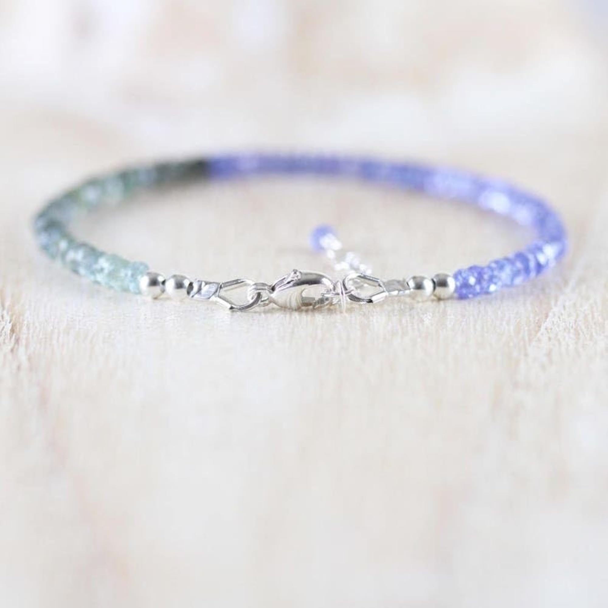 Moss Aquamarine & Tanzanite 3mm Adjustable Bracelet, Unisex