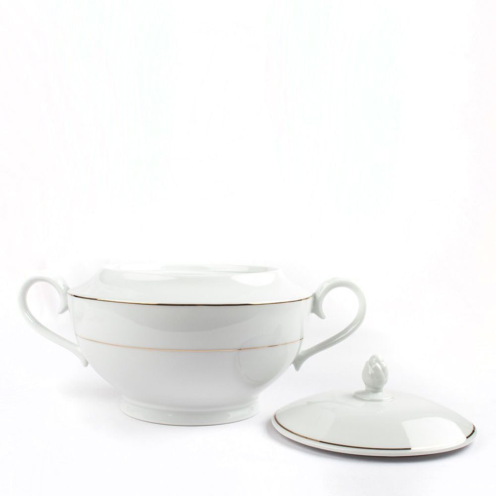 Sopera de porcelana blanca (2,5 l) Bremen, 1 tapa de porcelana, filo de oro, edición limitada