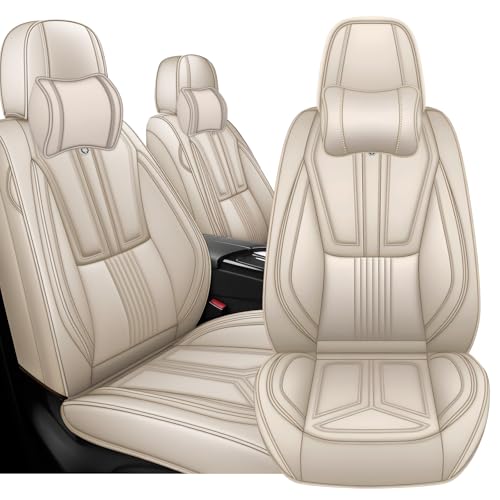 Housses de siège auto pour BMW en cuir nappa beige avec poche de rangement dorsale