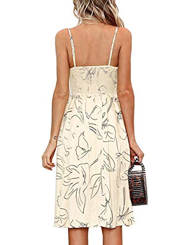 Image of FANCYINN Womens Tie Front Button Down A-Line Dresses Summer Spaghetti Strap Midi Dress Floral Prints
