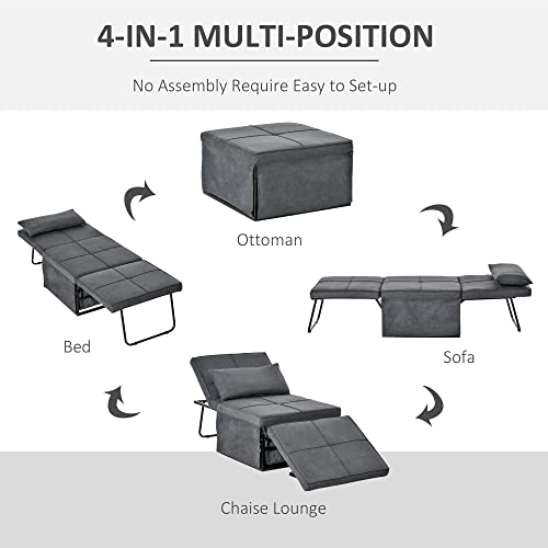 Homcom 4-In-1 Multi Function Folding Single Sofa Bed With Retractable Footrest, Convertible Sleeper With Adjustable Backrest For Living Room And Small Spaces, Dark Grey #TOP5