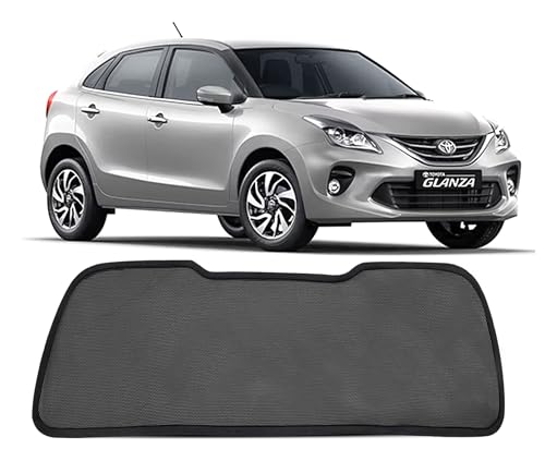 Image of Autofact Dicky Curtain for Glanza 2015-2021 | Custom Fit Rear Windshield Sunshade | Foldable Mesh | Privacy & Cooling Car Accessory | Car Rear Sun Shade UV Block Easy Install Durable Black Mesh