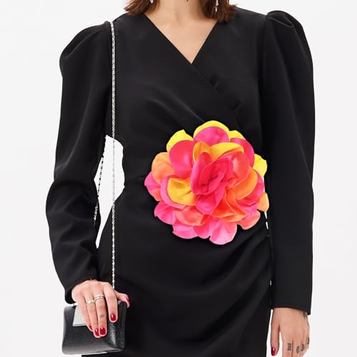 Image of M METERXITY Extra Large Rose Flower Brooches, Lapel Pins Dainty Satin Fabric Big Camellia Oversized Brooch Pin for Women