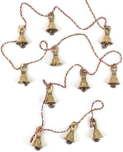 Rastogi Handicrafts Brass Decorative String of 11 Metal Vintage Indian Style Fair Trade Wall Hanging Tiny Bells (1)