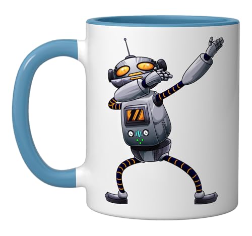 Funny Dabbing Robot | Cute Dab Dance Move Trend Machine Gift Ceramic Mug, Blue/White