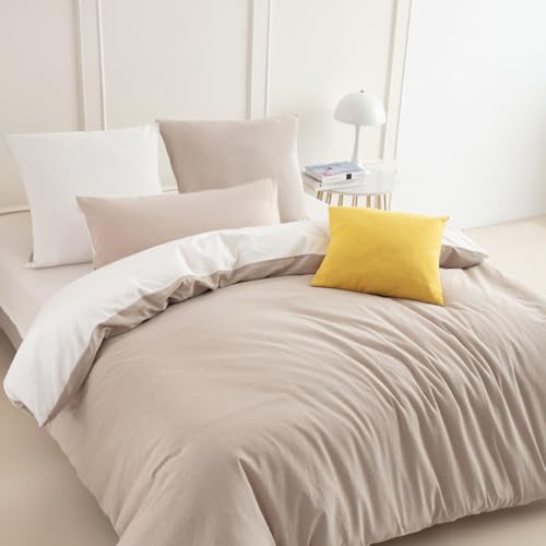 Nesture Bettwäsche 200x200 Baumwolle Beige/Weiß - Bettwäsche-Sets...