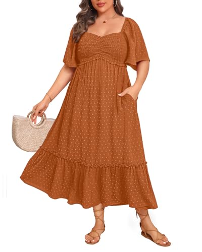 Image of Plus Size Summer Dresses - Maxi Casual Wedding Guest Graduation Easter Long Dress with Pockets