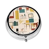 WBQLSL Caja de medicina redonda con diseño moderno de mediados de siglo con 3 compartimentos, caja de almacenamiento de medicamentos ligera y portátil