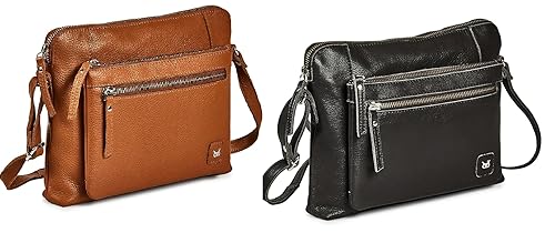 Pack of 2 Small Soft Pebbled Real Leather Crossbody Handbags and Purses - Triple Zip Premium Sling Crossover Shoulder Bag for Women (Cognac Nappa And Dark Grey Nappa)