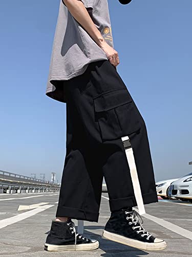 WDIRARA Men's Flap Pockets Drawstring Elastic Waisted Straight Leg Casual Cargo Pants3
