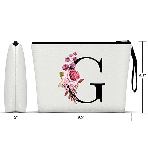 Image of Vavabox A-Z Personalized Makeup Bag, Birthday Gifts for Women Mom, Gifts for Best Friend, Bride Bridesmaid Cosmetic bag (G, 01-White)