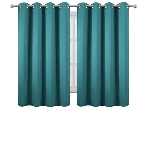 Image of LEMOMO Blackout Curtains 66 x 54 Inch Long Sea Teal Curtains Set of 2 Panels Room Darkening Curtains for Bedroom and Living Room