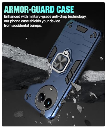 Image of WOW IMAGINE Shock Proof Back Case Mobile Cover for Realme Narzo 60X 5G | 11 5G | 11X 5G | C67 5G | Back Cover Case (Tough Armor | Hybrid PC + TPU | Ring Holder & in-Built Kickstand | Blue)
