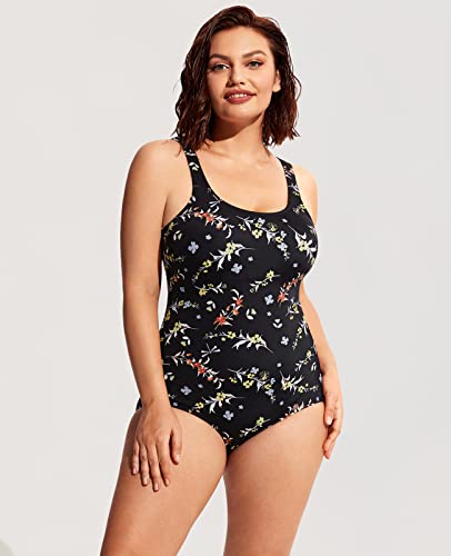 DELIMIRA Women's Plus Size Swimsuit One Piece Bathing Suit Backless Basic Modest Swimwear3