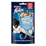 Purina Felix Party Mix Dairy Delight, Snack, premio para Gato con Leche, Yogurt y Queso, 8 bolsas de 60g