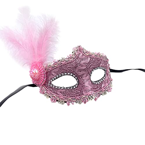 Jamron Mujer Fantástico Máscara de Disfraz con Strass/Pluma para Mascarada Fiesta Baile Halloween Carnaval SN070309 Rosa