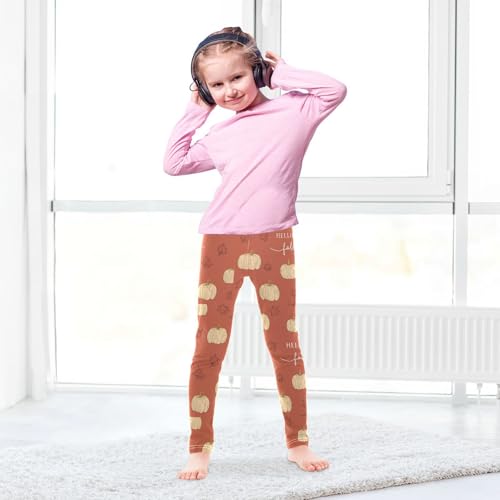 Beige Pumpkins Maple Leaves Girls Leggings Kids Yoga Pants Dance Active Tights 4T4
