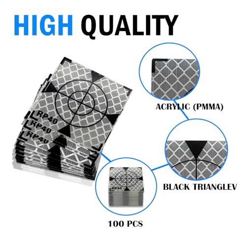 Image of 40X40MM 100PCS Reflector Targets for Total Stations Paste Up Reflector, Survey Target Mark with Black Triangle Reflective Sheet for Total Stations,White