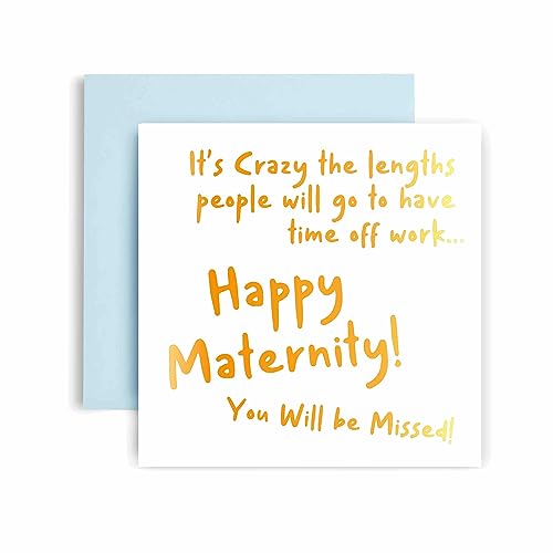 Huxters Baby Shower Card - Great Lengths to Get off Work - Baby Boy or Girl - New, Cute, Bright, Colourful, Ready to Write, Blue or Pink