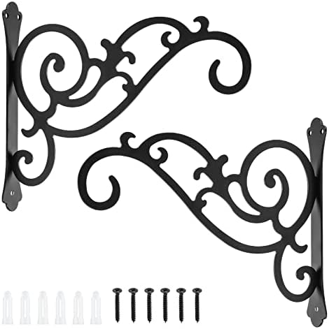 Coolty 2 Pieces Heavy Duty Wall Plant Hangers Hanging Basket Brackets Retro Iron Hanging Planter for Planter Lantern Bird Feeder Wind Chime Decoration