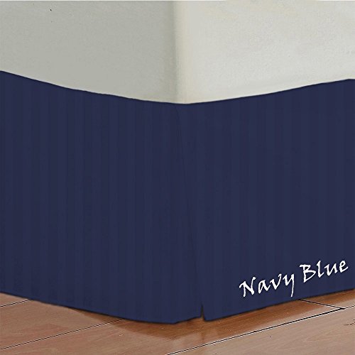 Zoom Collection Hotel Beddings 850-Thread-Count 100% Egyptian Cotton 1 Piece Bed Skirt With 9" Drop Length Short King Size Damask Striped, Navy Blue #TOP29