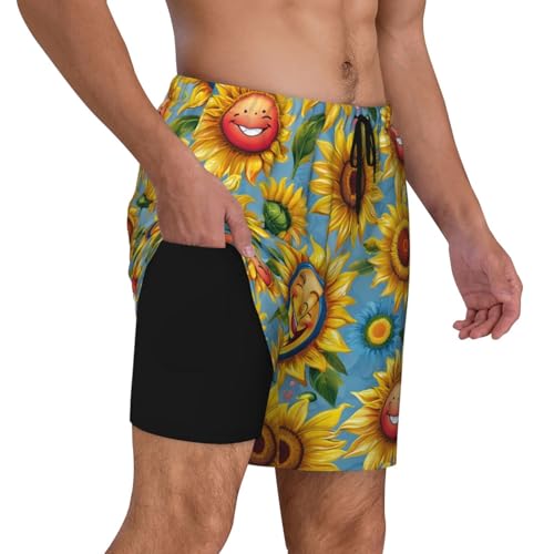 Smile Face Sunflower Print Men Stylish Functionality Swim Trunks Breathable Beach Shorts Surfing Gym Fishing2