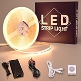 GOMING Motion Sensor COB LED Strip Light 32.8ft(10M) Warm White 3000K CRI 93+ 3 Lighting Modes 3 Timing Off Modes 3 Brightness Modes with Power Adapter for Kitchen Cabinets Stair Showcase Bedroom Bed