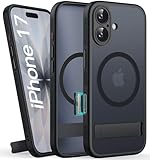 SIXBOX Coque Fine pour iPhone 17 avec Support, Compatible avec MagSafe, Bouton de Capture de Contrôle de Caméra, Protection Camera, Militaire Mat Translucide Silicone Antichoc Housse iPhone 17, Nior