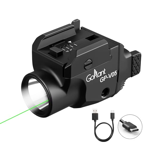 1500 Lumens Aircraft-Grade Aluminum Compact Pistol Flashlight, Picatinny Flashlights Laser Weapon Light, Subcompact Tactical Pistol Lights,Green Laser Light Combo For Handgun, Rechargeable Gun Laser