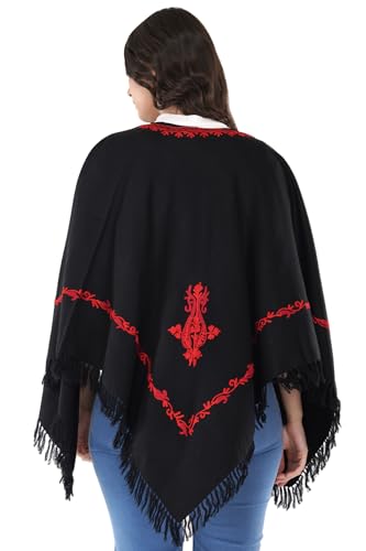 Image of Premium Women's Kashmiri hand embroidery floral woollen poncho Indian cape wrap shrug Free size