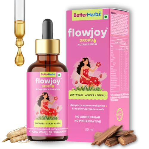 Flowjoy Drops for Women | 11 Herbs Supplement supports Hormonal Balance, PCOS, PCOD, Period Pain, Unwanted Facial Hair & Regular Cycles | With Ashoka, Shatavari, Musta, Amla, Manjishtha & more | No Added Sugar & Preservatives - 30ml