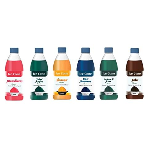 Sirup für Ice Cone, Mixed Popular Flavour Sirups, kann mit All Slush| verwendet werden Slushie Machines Zitrone & Limette/Orange/Blaue Himbeere/spritziger Apfel/Cola/Erdbeere je 250ml Cover