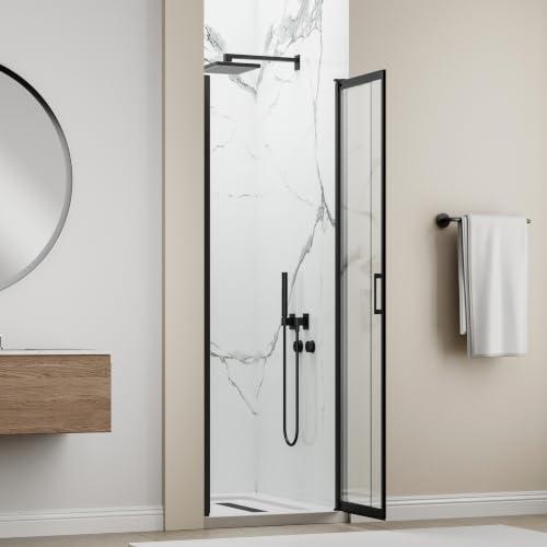 Image of 24-26 inch W x 72 inch H Pivot Shower Door, 3 /16 inch(5mm) Glass, Matte Black